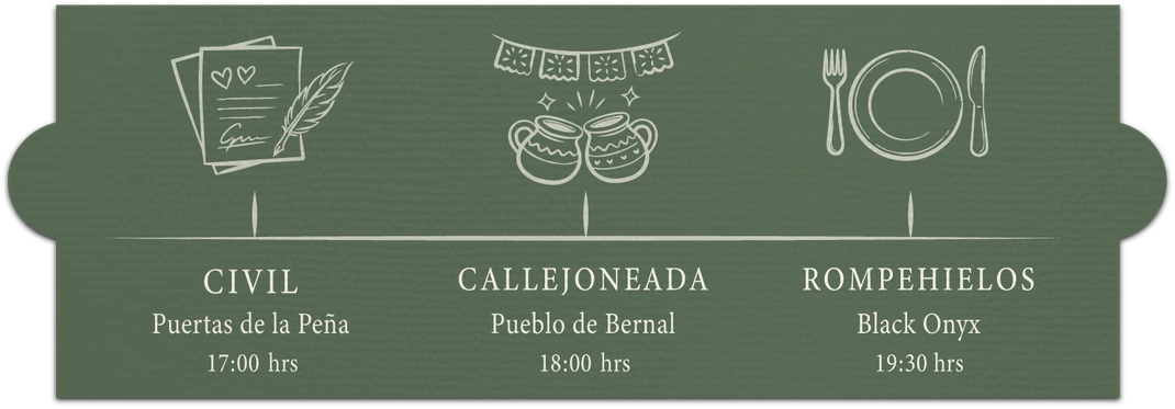 Civil: Puertas de la Peña, 17:00. Callejoneada: Pueblo de Bernal, 18:00. Rompehielos: Black Onyx, 19:30.